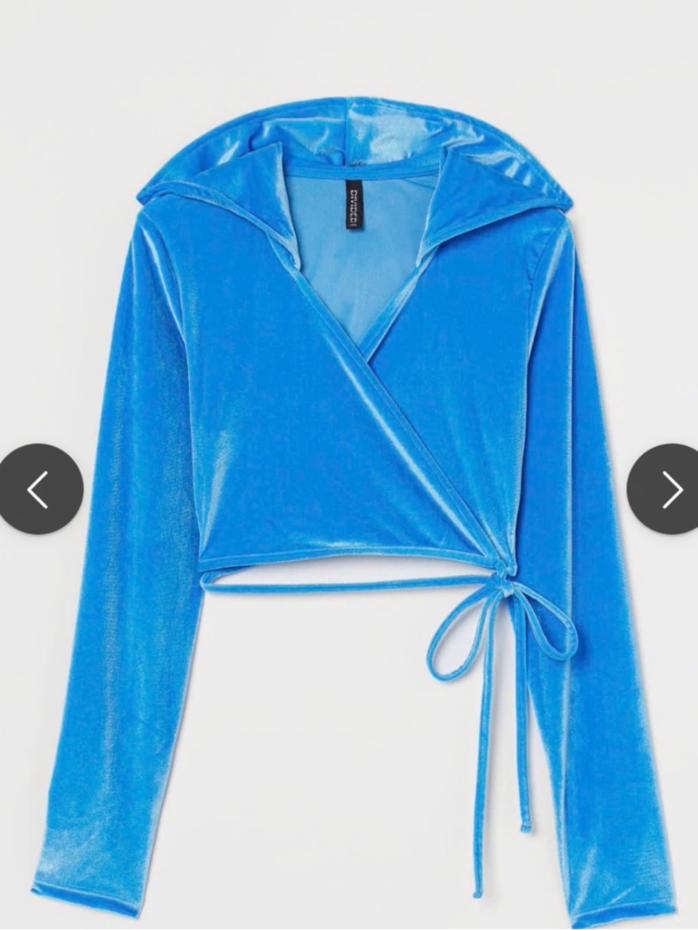 NWT Divided by H&M Blue Velvet Cropped Top Wrap Hoodie Large